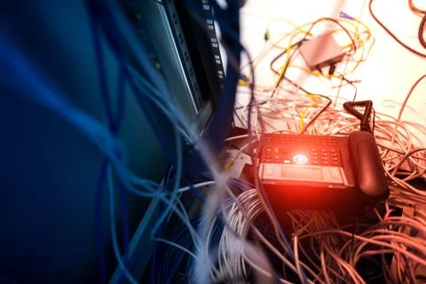 Fiber optic with servers in a technology data center Stock Photos
