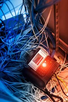 Fiber optic with servers in a technology data center Stock Photos