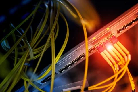 Fiber optic with servers in a technology data center Stock Photos