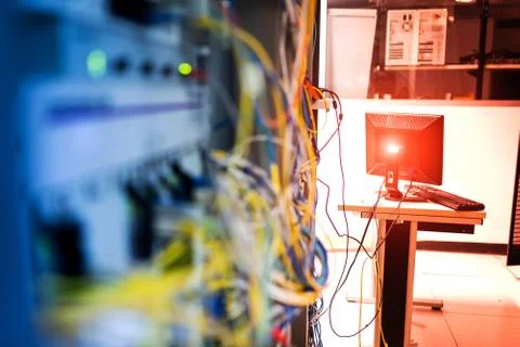 Fiber optic with servers in a technology data center Stock Photos