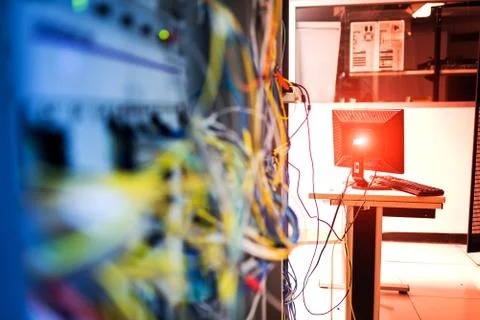 Fiber optic with servers in a technology data center Stock Photos