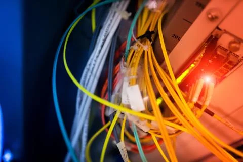 Fiber optic with servers in a technology data center Stock Photos