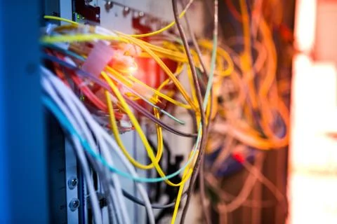 Fiber optic with servers in a technology data center Stock Photos