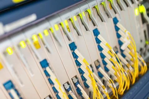 Fiber optic with servers in a technology data center Stock Photos