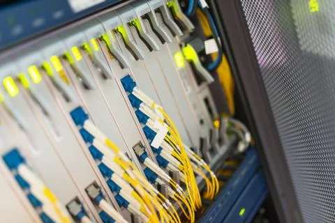 Fiber optic with servers in a technology data center Stock Photos