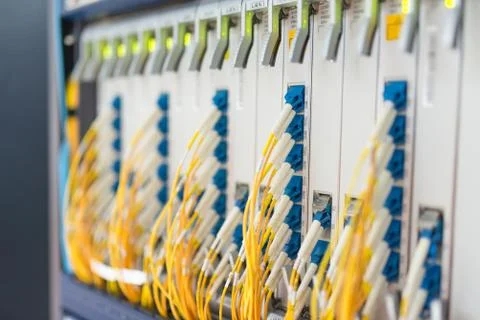 Fiber optic with servers in a technology data center Stock Photos