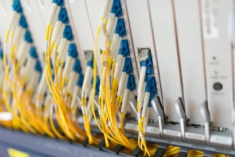 Fiber optic with servers in a technology data center Stock Photos