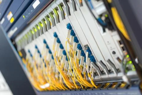 Fiber optic with servers in a technology data center Stock Photos