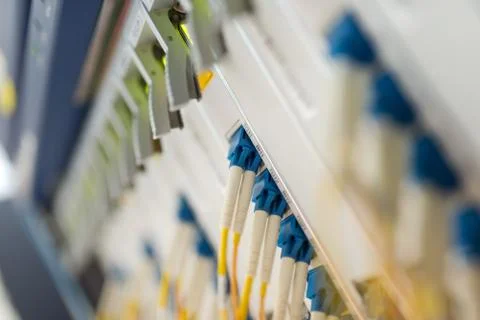 Fiber optic with servers in a technology data center Stock Photos