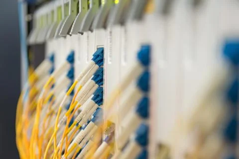 Fiber optic with servers in a technology data center Stock Photos