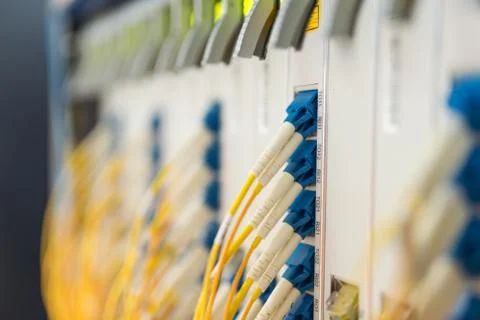 Fiber optic with servers in a technology data center Stock Photos