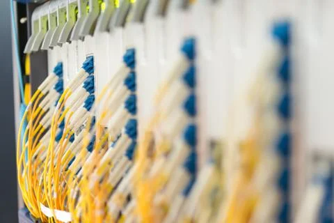 Fiber optic with servers in a technology data center Stock Photos