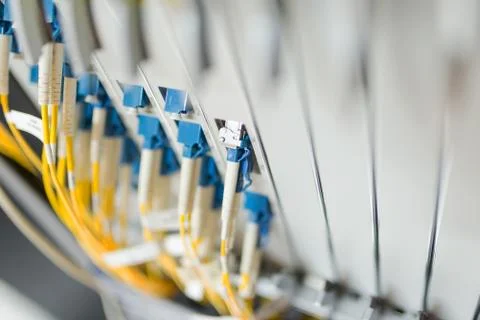 Fiber optic with servers in a technology data center Stock Photos