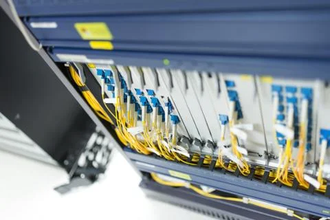 Fiber optic with servers in a technology data center Stock Photos
