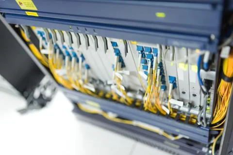 Fiber optic with servers in a technology data center Stock Photos