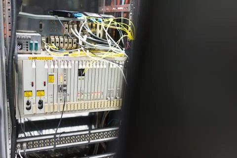 Fiber optic with servers in a technology data center Stock Photos