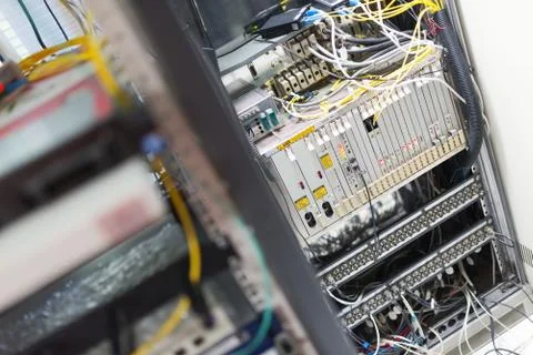 Fiber optic with servers in a technology data center Stock Photos