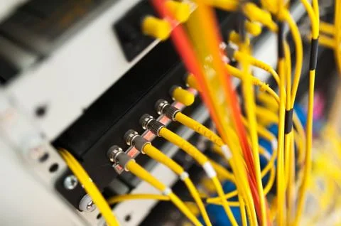 Fiber optic with servers in a technology data center Stock Photos