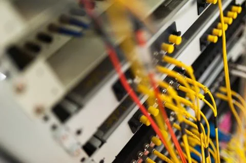 Fiber optic with servers in a technology data center Stock Photos