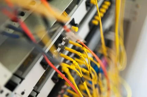 Fiber optic with servers in a technology data center Stock Photos