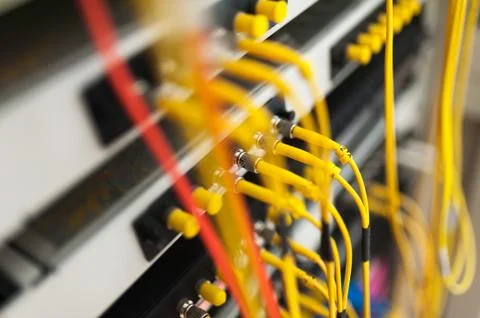 Fiber optic with servers in a technology data center Stock Photos