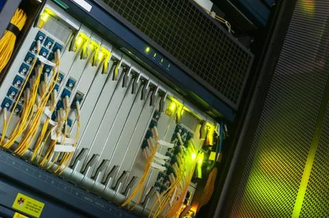 Fiber optic with servers in a technology data center Stock Photos