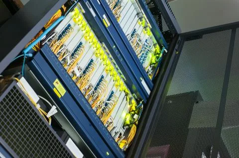 Fiber optic with servers in a technology data center Stock Photos
