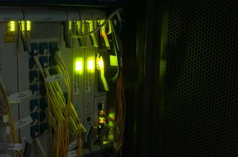 Fiber optic with servers in a technology data center Stock Photos