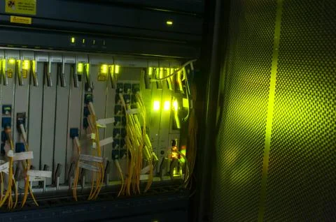 Fiber optic with servers in a technology data center Stock Photos