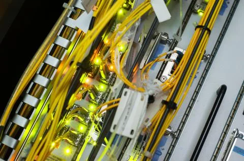 Fiber optic with servers in a technology data center Stock Photos