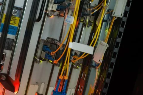 Fiber optic with servers in a technology data center Stock Photos