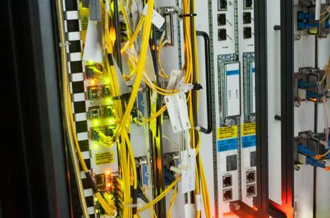Fiber optic with servers in a technology data center Stock Photos