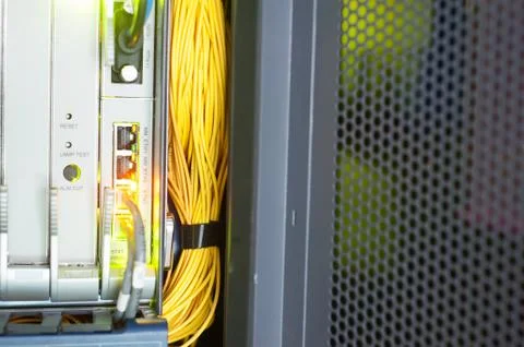 Fiber optic with servers in a technology data center Stock Photos
