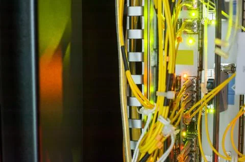 Fiber optic with servers in a technology data center Stock Photos