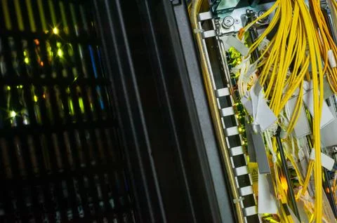 Fiber optic with servers in a technology data center Stock Photos