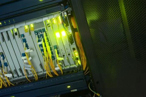 Fiber optic with servers in a technology data center Stock Photos