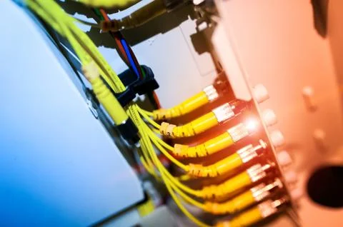 Fiber optic with servers in a technology data center Stock Photos