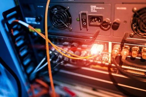 Fiber optic with servers in a technology data center Stock Photos