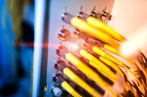 Fiber optic with servers in a technology data center Stock Photos