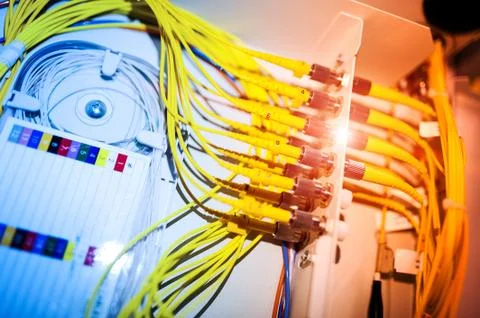 Fiber optic with servers in a technology data center Stock Photos