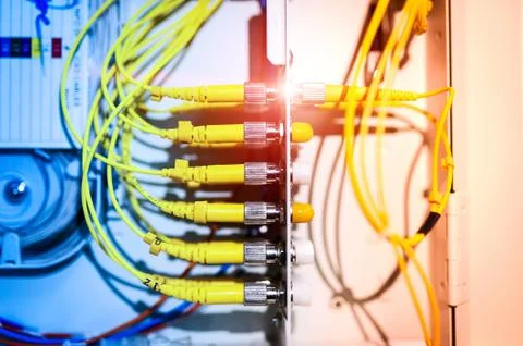 Fiber optic with servers in a technology data center Stock Photos