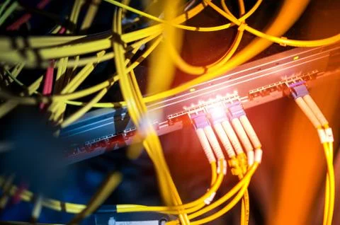 Fiber optic with servers in a technology data center Stock Photos