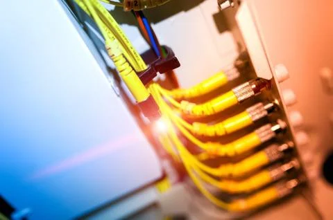 Fiber optic with servers in a technology data center Stock Photos