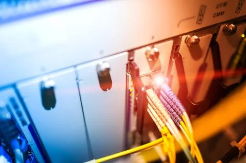 Fiber optic with servers in a technology data center Stock Photos
