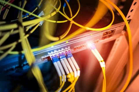Fiber optic with servers in a technology data center Stock Photos
