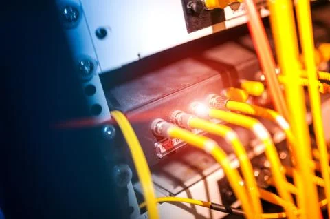 Fiber optic with servers in a technology data center Stock Photos