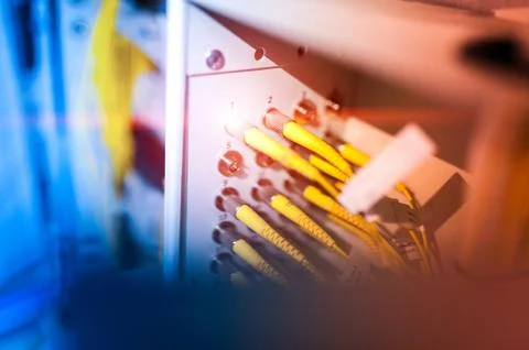 Fiber optic with servers in a technology data center Stock Photos