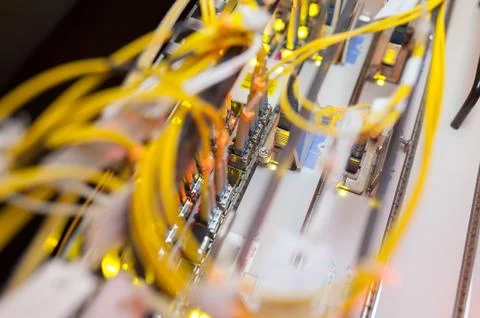 Fiber optic with servers in a technology data center Stock Photos