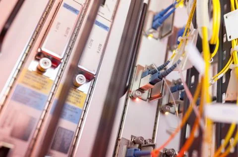 Fiber optic with servers in a technology data center Stock Photos