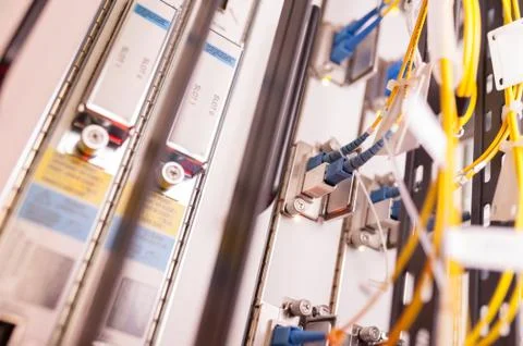 Fiber optic with servers in a technology data center Stock Photos